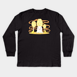 A Ghost in a yellow mushroom hat Kids Long Sleeve T-Shirt